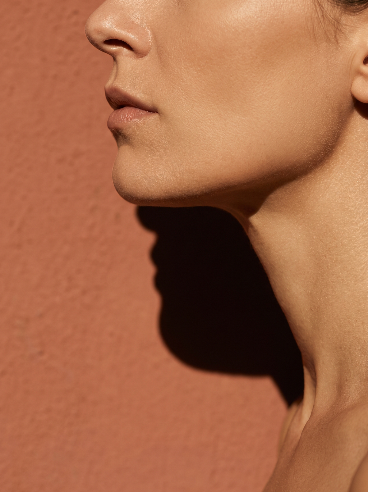 close-up of a woman's chin and jawline