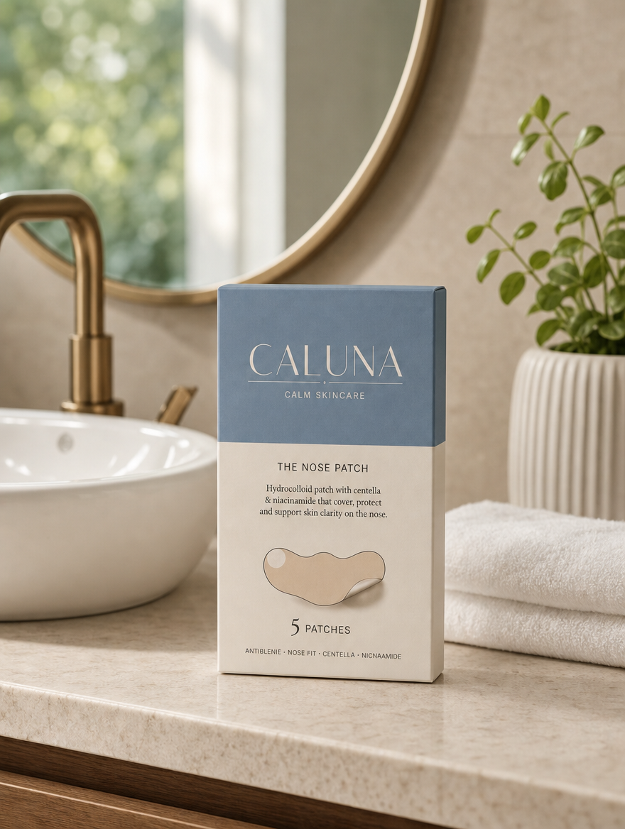 The Nose Patch box on a bathroom counter